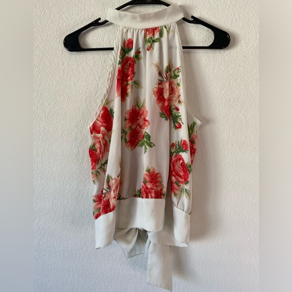 KLAXONS White Floral Halter Tops w/ Bow Size S - Picture 1 of 7